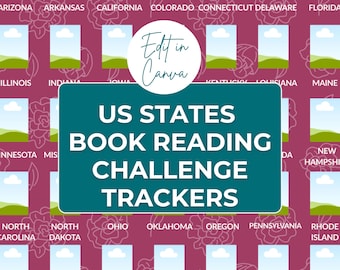 USA States Book Challenge | Editable Canva Tracker | 50 US State Reading Challenge Log