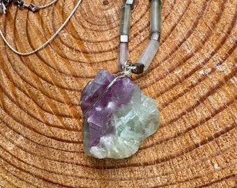 Wrapped Fluorite on silk cord necklace