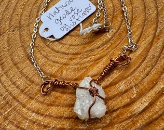 Natural quartz Geode and Copper necklace