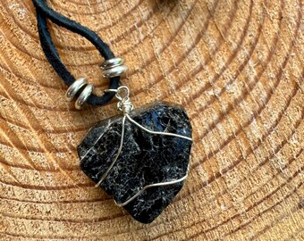 Black Tourmaline on faux suede necklace