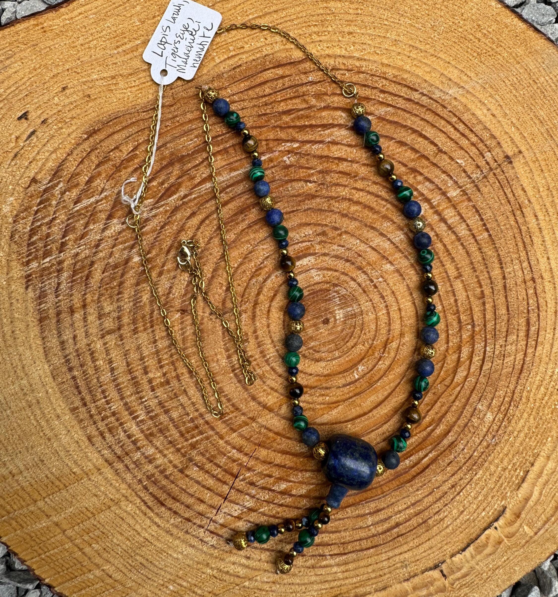 Lapis Lazuli, Tigers Eye, Malachite, and Hematite Necklace