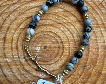 Zebra Jasper with Gold Branch Bracelet
