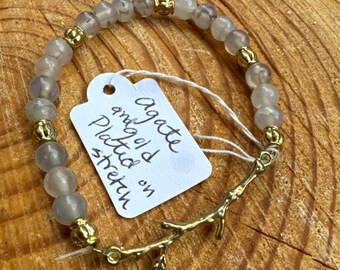 Agate and Gold Branch Bracelet