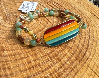 Jasper and Citrine with Gold Rainbow Charm Bracelet