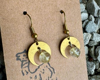 Citrine with moons on gold plated hook earrings