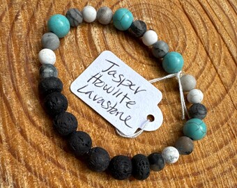 Lavastone, Jasper and Howlite aromatherapy stretch bracelet