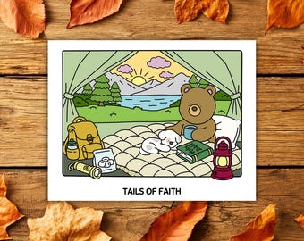 Libro da colorare autunnale "Tales of Faith", pagine cristiane con animali e versetti biblici.
