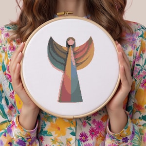 Minimalist Angel Cross Stitch Pattern | Modern Embroidery PDF | Religious Christian Decor | Digital Download