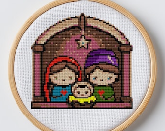 Nativity Cross Stitch Pattern: Holy Family Christmas Embroidery (PDF Download)