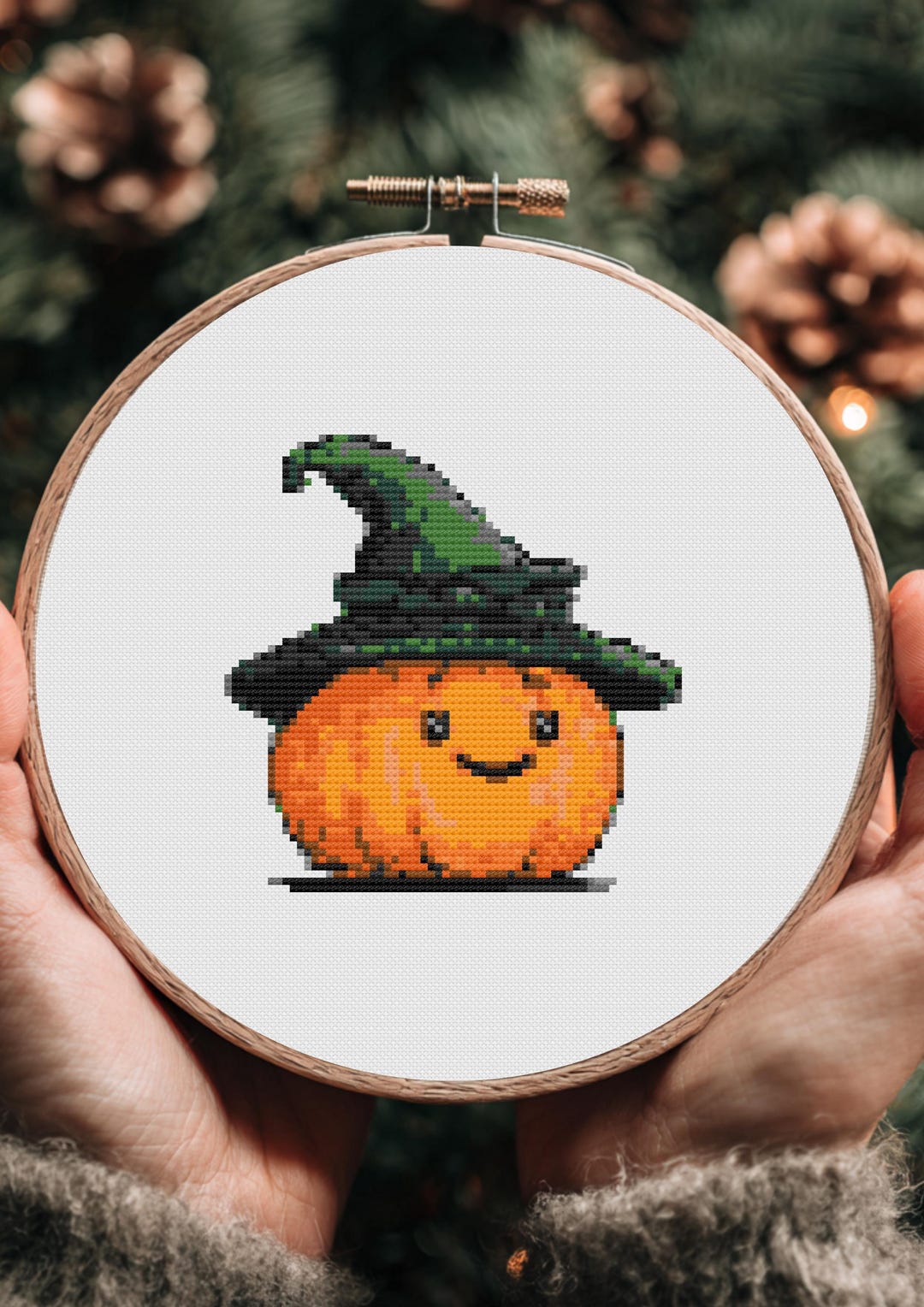 Cute Witch Pumpkin Cross Stitch Pattern, Kawaii Halloween Decor PDF ...