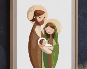 Holy Family Cross Stitch Pattern | Nativity Scene Embroidery PDF | Christmas Religious Decor | Digital Download
