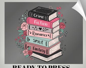 Floral Books DTF Transfer: Vintage Bookworm Heat Print Design, Book Lover Ready To Press