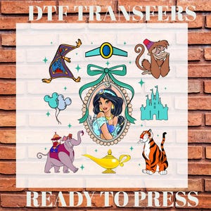 Disney Princess Jasmine Dtf Transfer, Disney Princesses Dtf, Disneyland Family Trip Heat Press,Cute Coquette Bow Princesses Dtf, Alladin Dtf