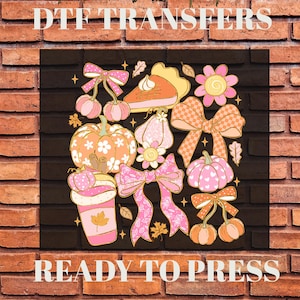 Thankful Floral Heat Press, Pink Floral Pumpkin Dtf Transfer, Coquette Pumpkin Cake Ready To Press,Pink Leaves Dtf, Cherry Bow Milkshake Dtf