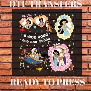 Disney Princess Jasmine Dtf Transfer, Disney Princesses Dtf, Disneyland Family Trip Heat Press,Cute Coquette Bow Princesses Dtf, Alladin Dtf
