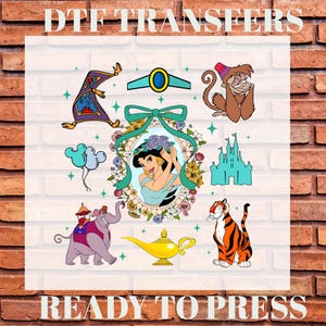 Disney Princess Jasmine Dtf Transfer, Disney Princesses Dtf, Disneyland Family Trip Heat Press,Cute Coquette Bow Princesses Dtf, Alladin Dtf