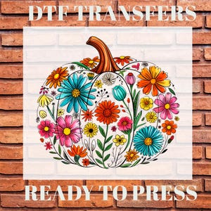 Floral Pumpkin Ready To Press, Boho Autumn Girly Flower Dtf, Trendy Fall Dtf Transfer, Chinoiserie Pumpkin Heat Press, Thankful Dtf Transfer