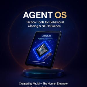 May include: A digital tablet displaying "AGENT OS" with the text "Tactical Tools for Behavioral Closing & NLP Influence." The screen shows a blue graphic with the number "369" and the words "technology of behavior."
