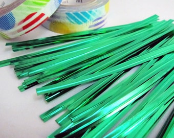 100 Christmas Green metallic twist ties 4 inch