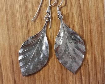 Beech leaves silver dangle earrings by RoughAsNature - Swedish Leaves collection