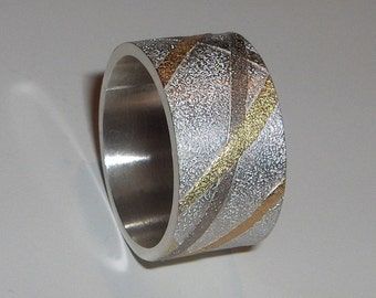 Golden Rays engagement wedding multicolor wide silver gold ring by RoughAsNature to order