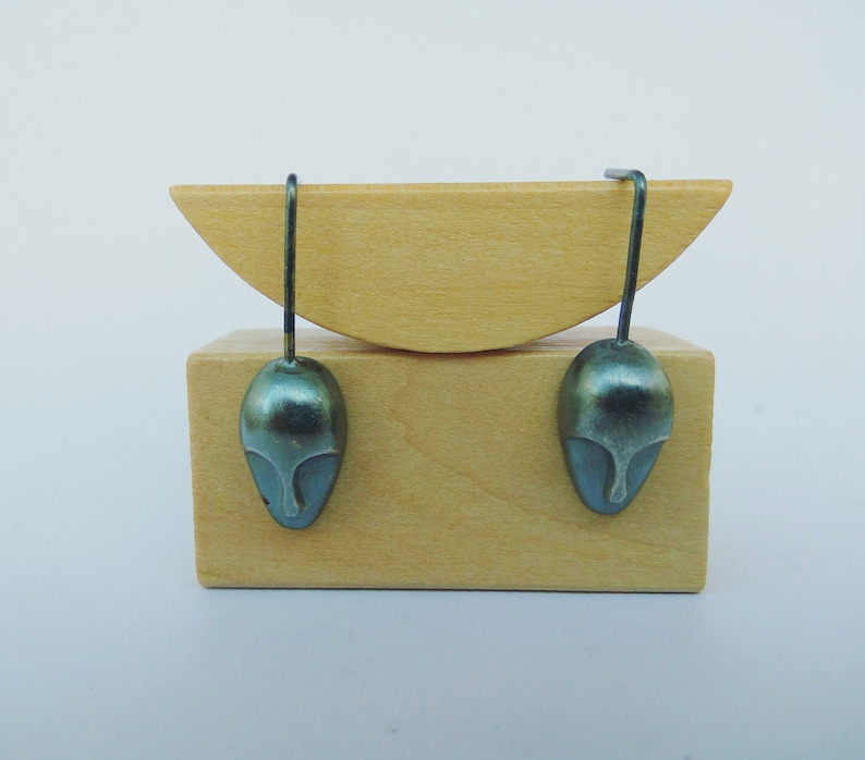 Sculpture earrings Human mask earrings Silver Mask earrings Drop earrings Sterling Silver earrings Dangle earrings Mother day gift.