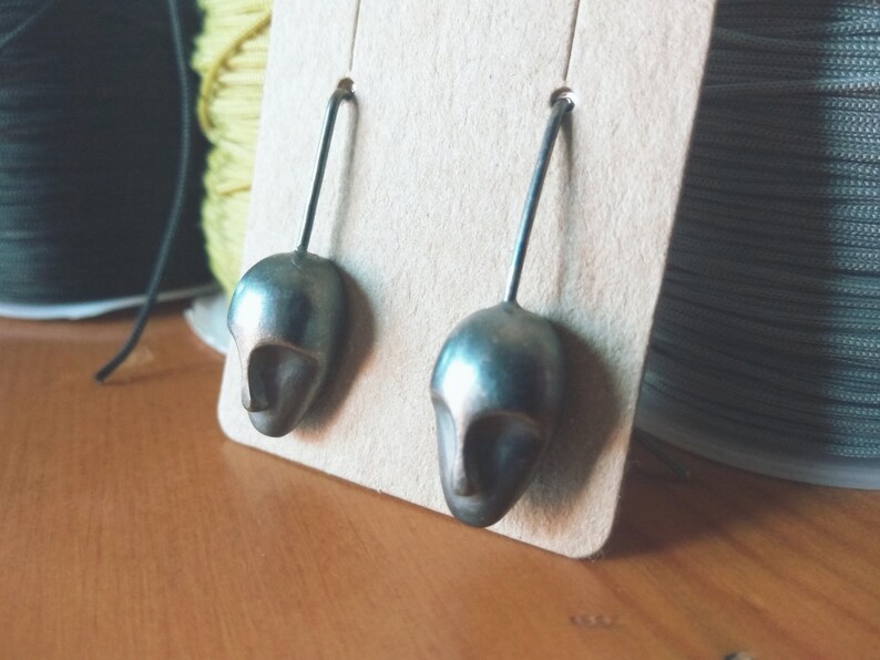 Sculpture earrings Human mask earrings Silver Mask earrings Drop earrings Sterling Silver earrings Dangle earrings Mother day gift.