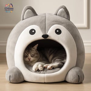 Soft and Cozy Cat Bed – Cozy Plush Cave with Cute Animal Design, Soft Indoor House for Cats or Small Dogs, Gift for Pet Lovers