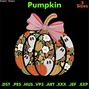 Cute Girly Pumpkin Embroidery Design, Halloween Machine Embroidery File, Spooky Embroidery, Holiday Stitch Pattern Pumpkin Trendy Embroidery