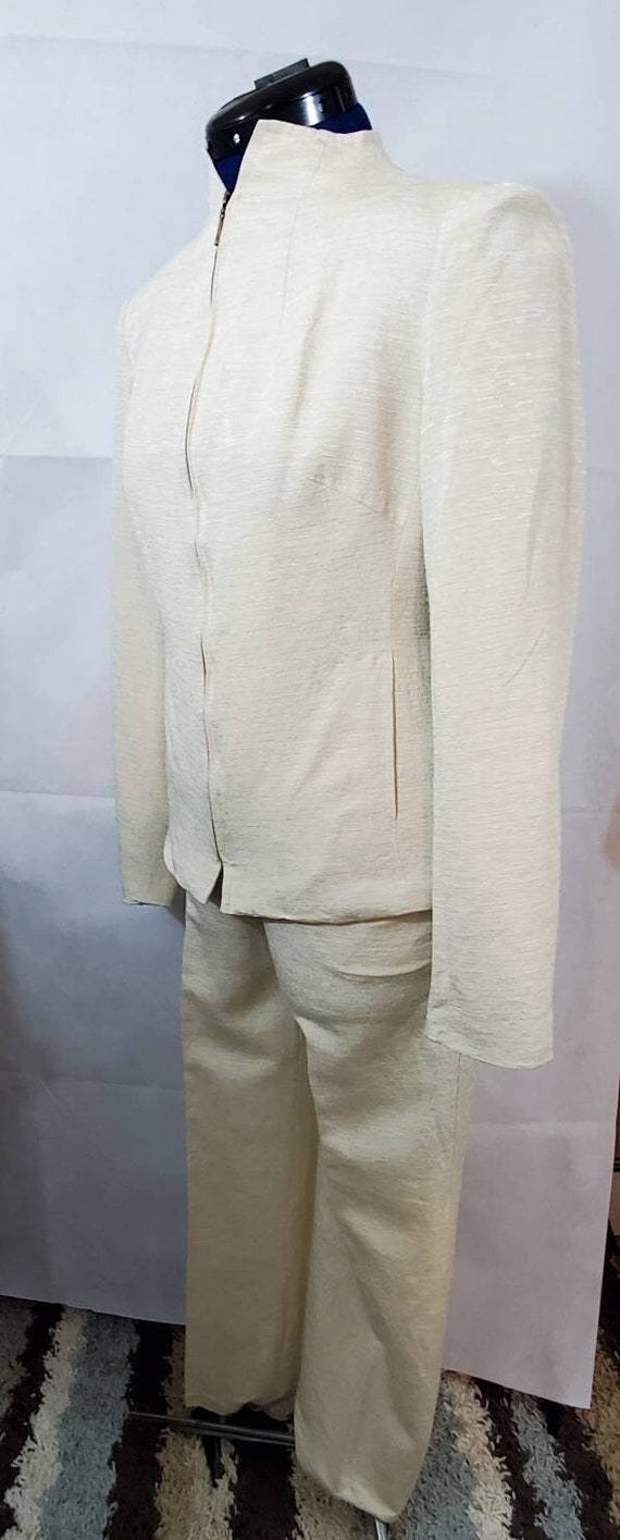 Beautiful 100% Silk Beige 1990s Pant Suit and Jack