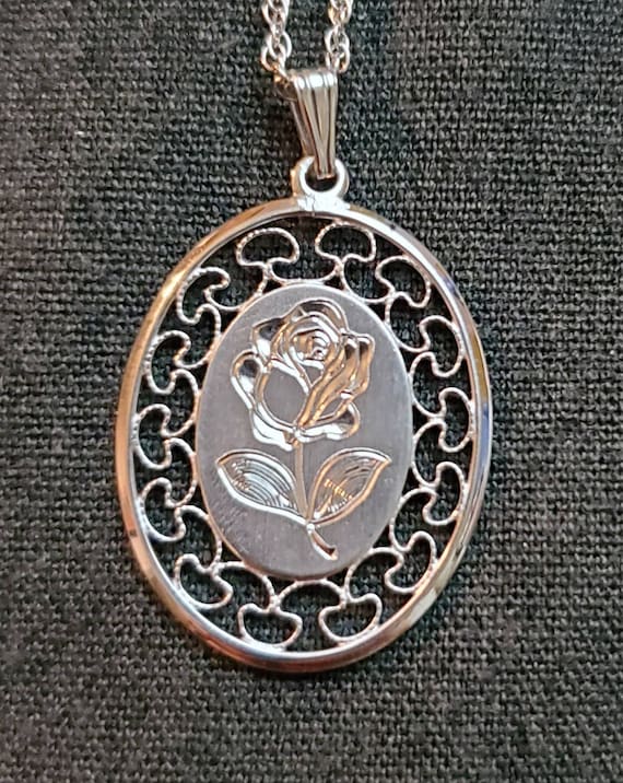 Hand Engraved Sterling Silver Rose Pendant with Si