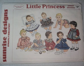 Vintage Sunrise Designs Strictly Kids Stuff Little Princess Infant Dress Sewing Pattern N1001 Size Preemie to 12 months