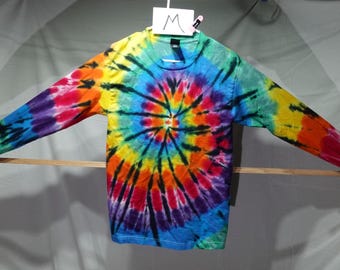 Handmade tie dye long sleeve shirt, 100% cotton, Medium, rainbow spiral