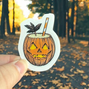 Pina Colada Jack-O-Lantern Sticker, Cute Halloween Stickers