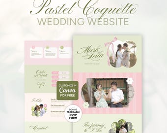 Plantilla web para bodas en un jardín con temática floral romántica y pastel: editable en Canva (descarga digital).