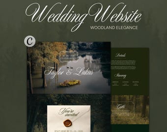 Wedding Website Canva Template Woodland Elegance: Customizable Old Money Nature Theme (Digital Download)