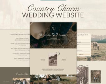 Country Charm Wedding Website Template with RSVP: Rustic Western Canva Editable