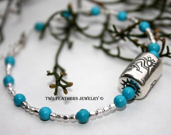 Sleeping Beauty Turquoise And Sterling Silver Kokopelli Bracelet - Native American - Anasazi Bracelet - Two Feathers Jewelry