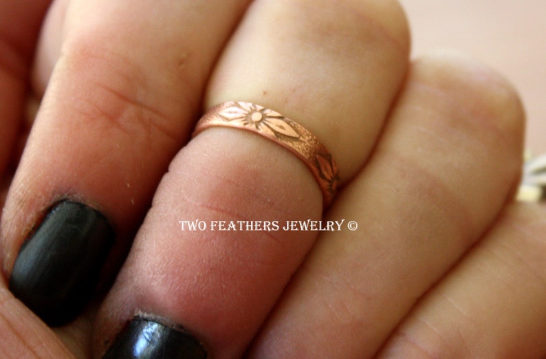 Copper Midi Ring Copper Ring Floral Pattern Ring Above - Etsy