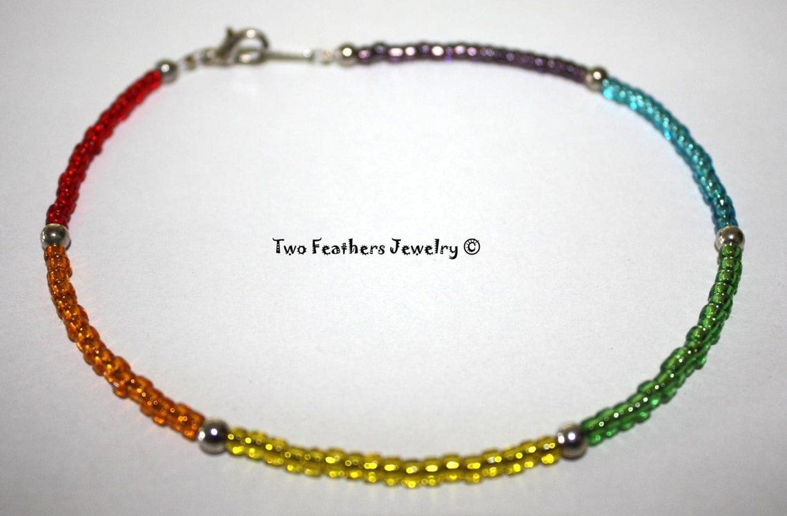 Rainbow Anklet Beaded Anklet Rainbow Jewelry Bohemian Etsy