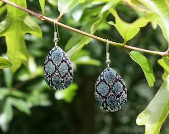 Diamondback Snakeskin Earrings In Turquoise, Black, and Silver