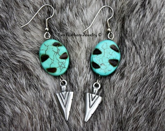 Turquoise Earrings With Silver Arrowheads - Arrowhead Earrings - Turquoise And Silver - Two Feathers Jewelry