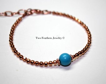 Turquoise Bracelet - Copper Bracelet - Sleeping Beauty Turquoise Bracelet - Turquoise And Copper Bracelet - Two Feathers Jewelry