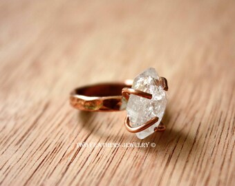 Herkimer Diamond Ring - Solid Copper Ring - Organic Raw Gemstone Ring - April Birthstone Ring - Two Feathers Jewelry