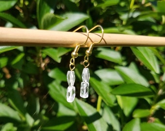 Quartz Crystal Earrings - Gold Earrings With Natural Quartz Crystal - April Birthstone Alternative - Two Feathers Jewelry