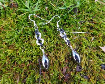 Hematite Earrings - Chainmaille Earrings - Mobius Flower - Black And Silver - Empath Protection - Metaphysical - Two Feathers Jewelry