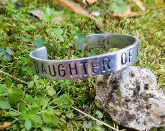 Daughter Of The King Silver Cuff Bracelet - Christian Jewelry - 10th Anniversary Gift - Teen Or Womens Bracelet - Two Feathers Jewelry