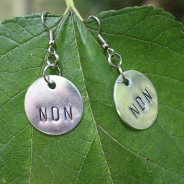 NDN Earrings - Hand Stamped Earrings - Native American Inspired - Native Pride - Round Disc Earrings - Stamped Discs - Two Feathers Jewelry