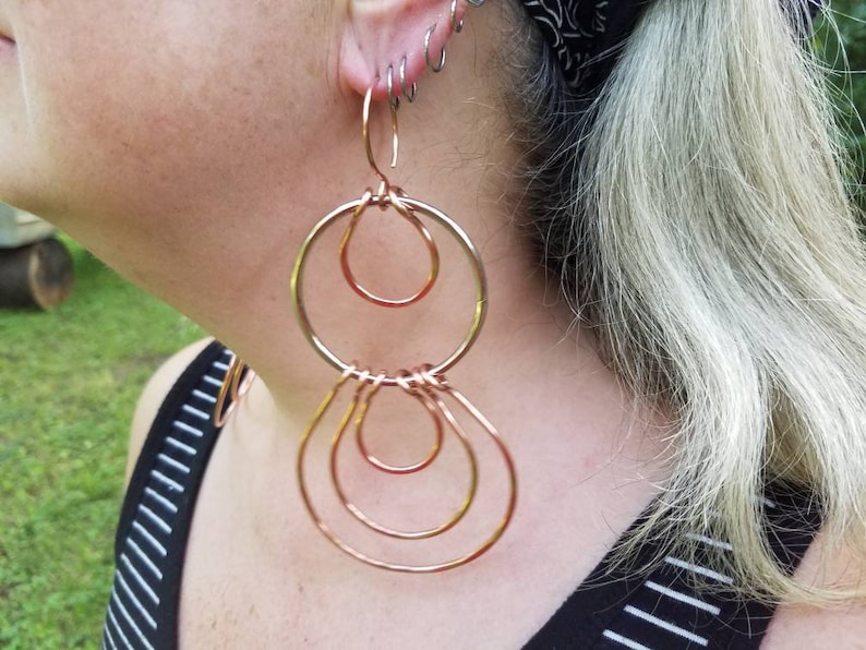 Copper And Steel Gauged Earrings Mixed Metals