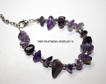 Amethyst Bracelet - Natural Amethyst And Silver - February Birthstone Bracelet - Purple Gemstone Bracelet - Two Feathers Jewelry